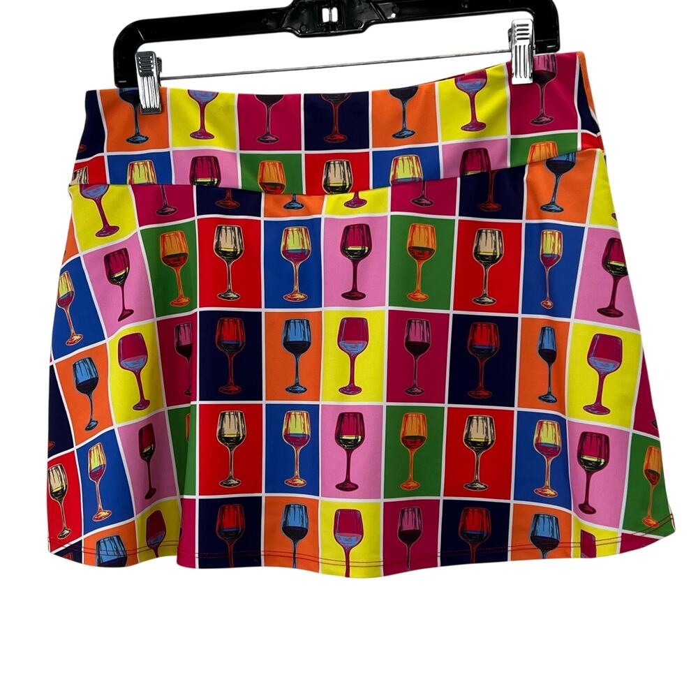 Queen of the Court Tennis Skort Skirt L Wine Glass Print Pickleball Shorts